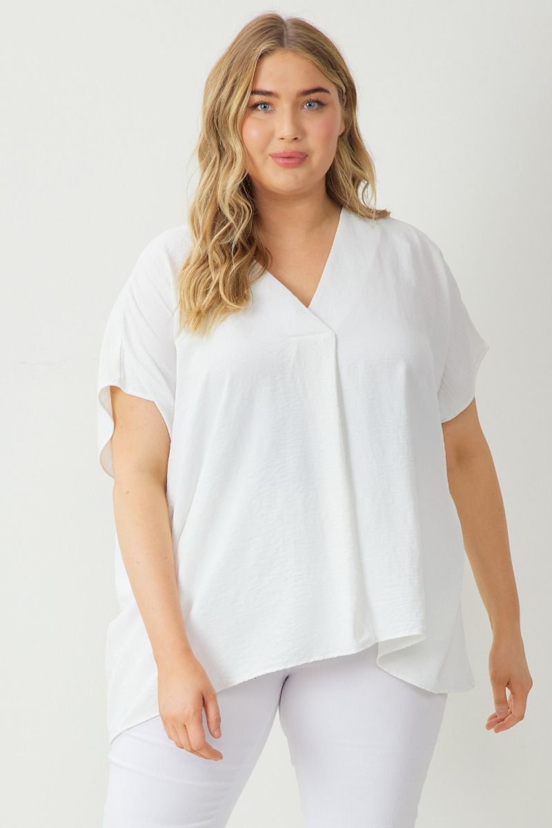 Short Sleeve Lightweight V-Neck Plus Top