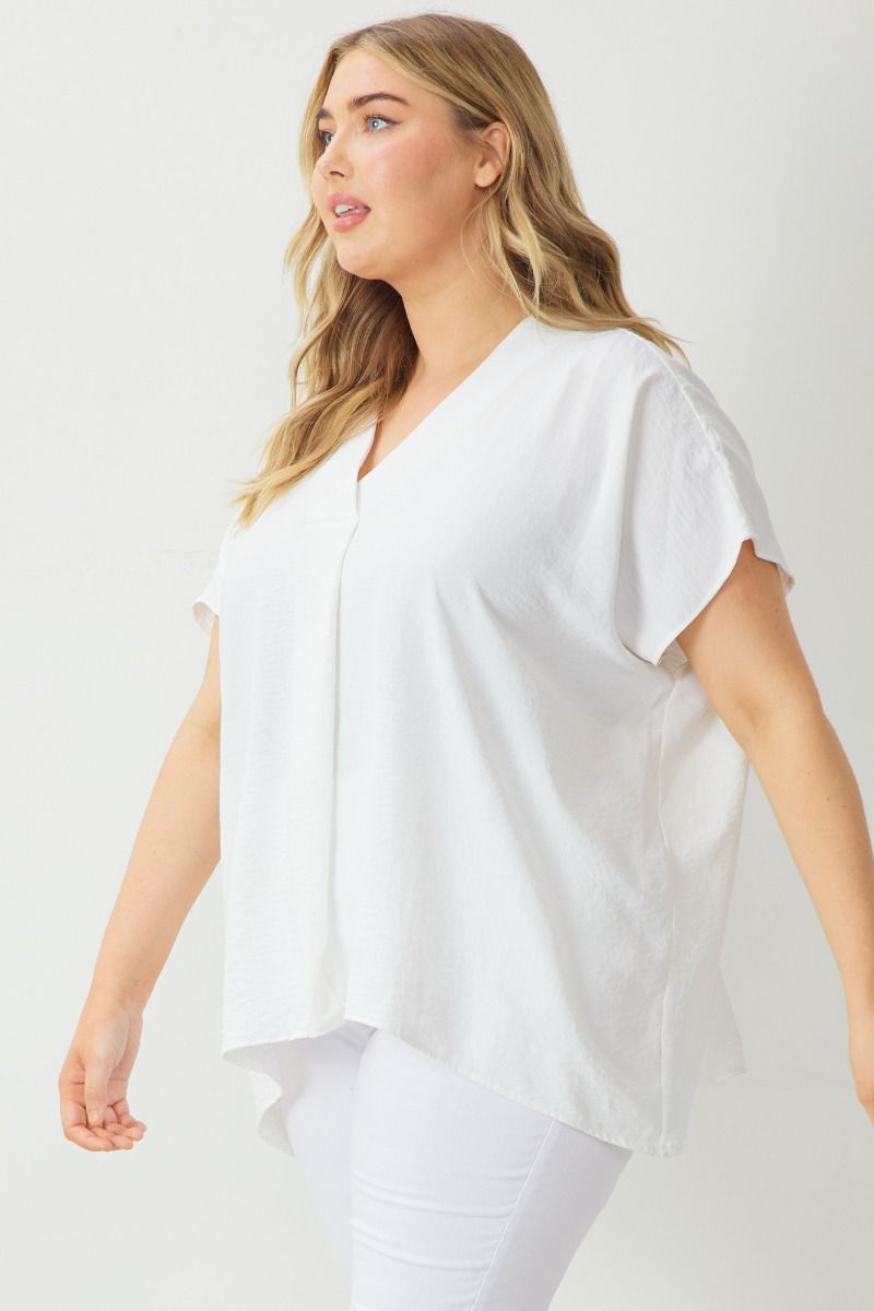 Short Sleeve Lightweight V-Neck Plus Top