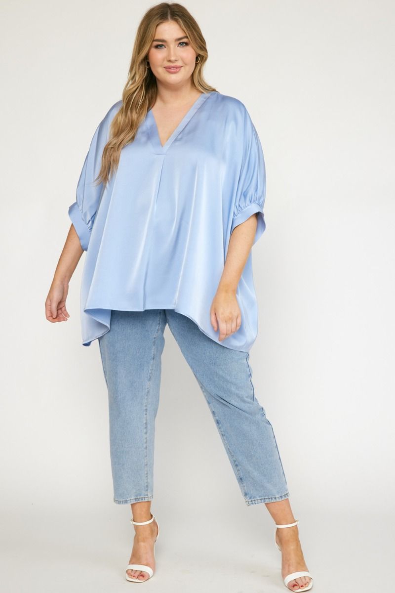 Satin Flowy V-Neck Classy Top Plus