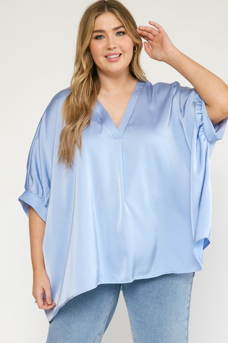 Satin Flowy V-Neck Classy Top Plus