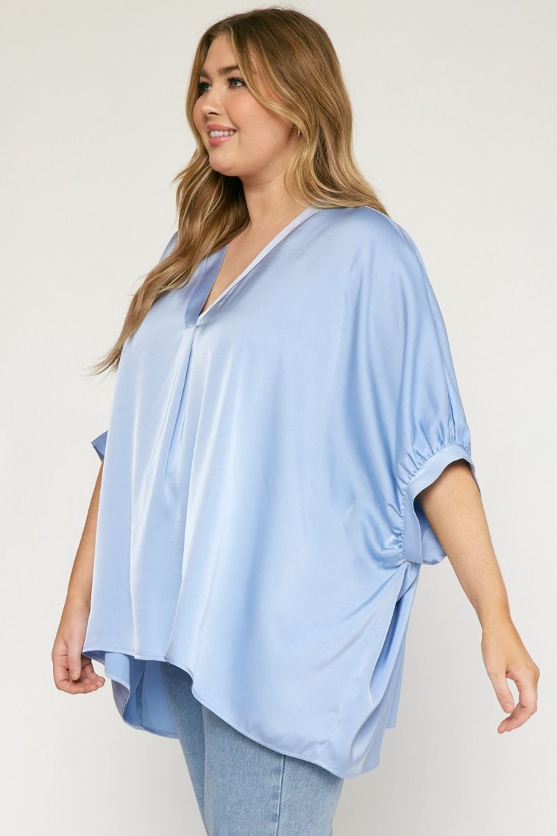 Satin Flowy V-Neck Classy Top Plus