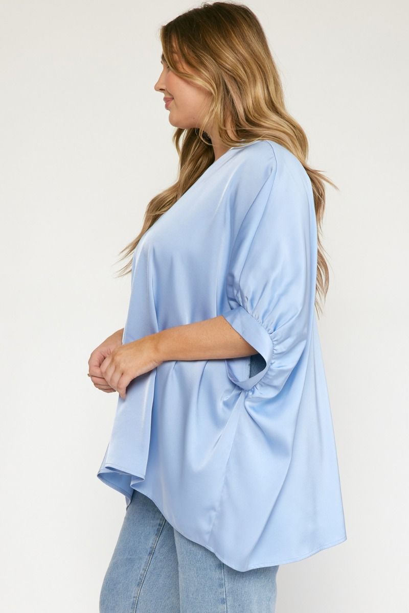 Satin Flowy V-Neck Classy Top Plus