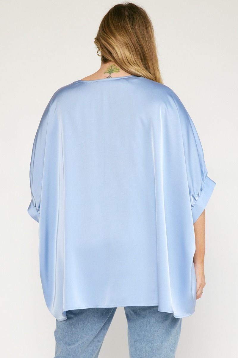 Satin Flowy V-Neck Classy Top Plus