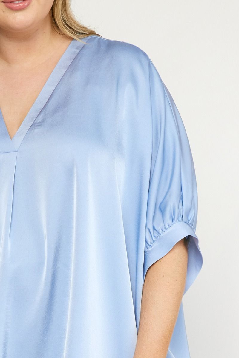 Satin Flowy V-Neck Classy Top Plus