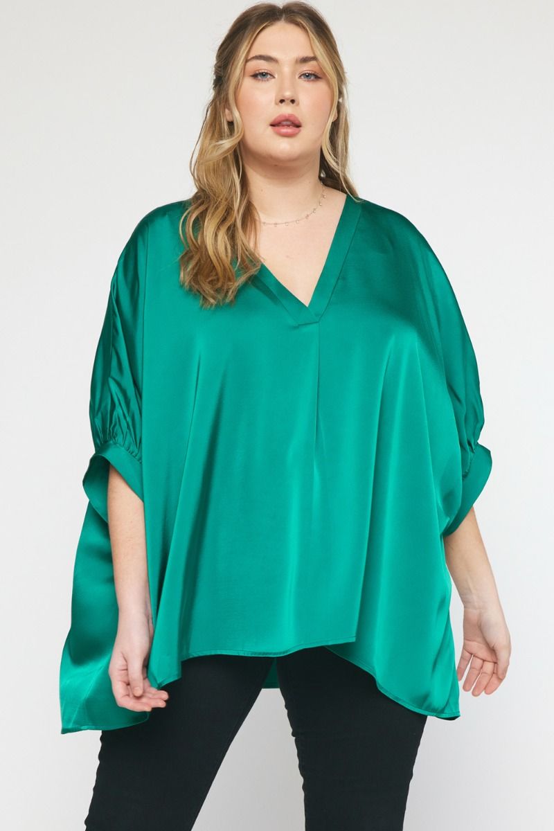 Satin Flowy V-Neck Classy Top Plus