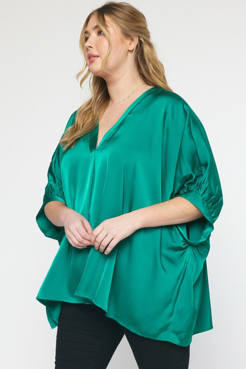 Satin Flowy V-Neck Classy Top Plus