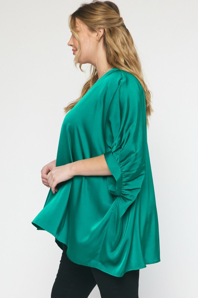 Satin Flowy V-Neck Classy Top Plus