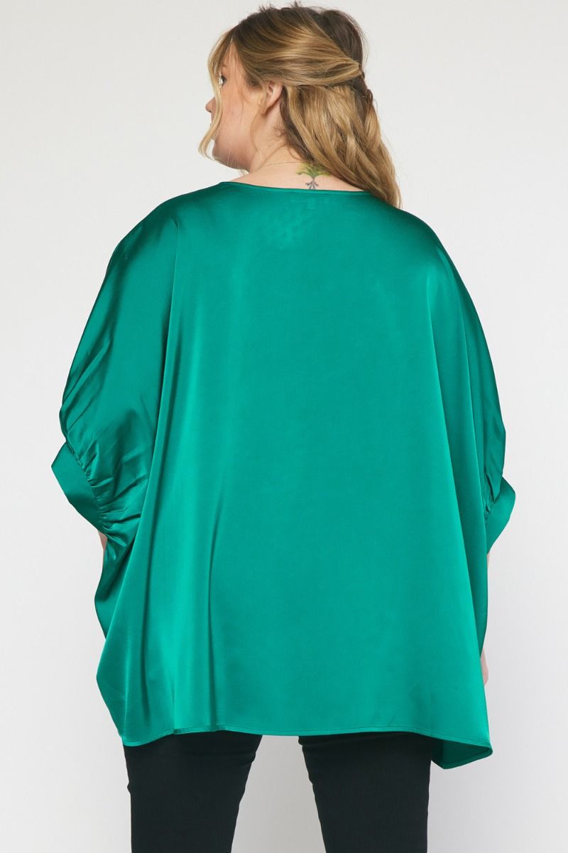 Satin Flowy V-Neck Classy Top Plus