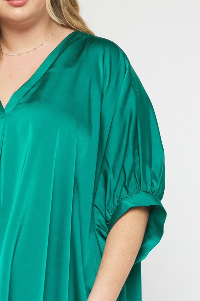 Satin Flowy V-Neck Classy Top Plus