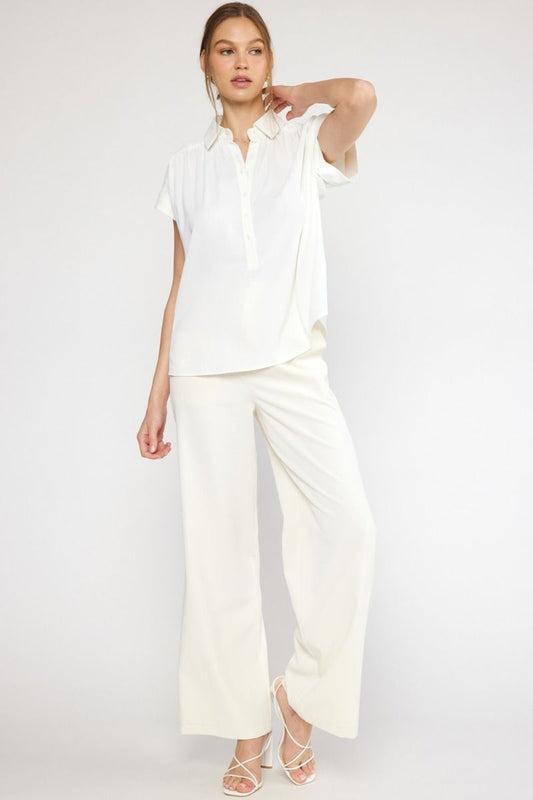 Short Sleeved Collared Top-Off White