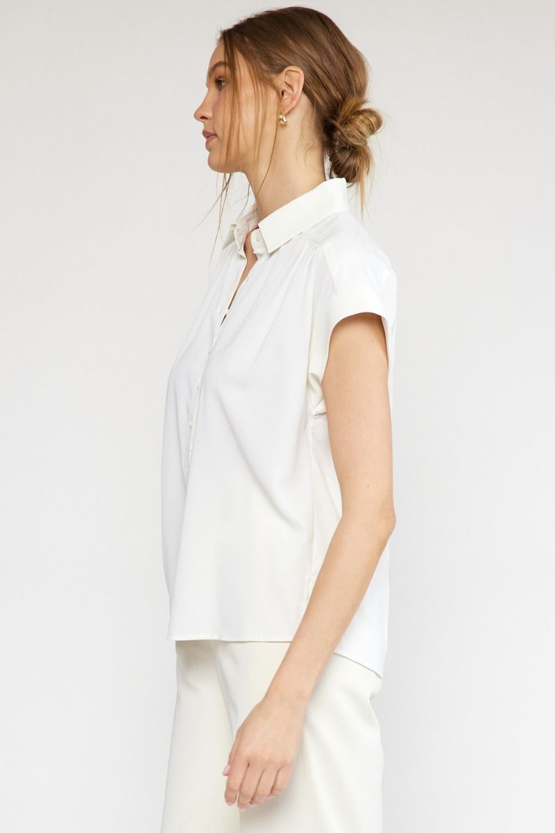 Short Sleeved Collared Top-Off White