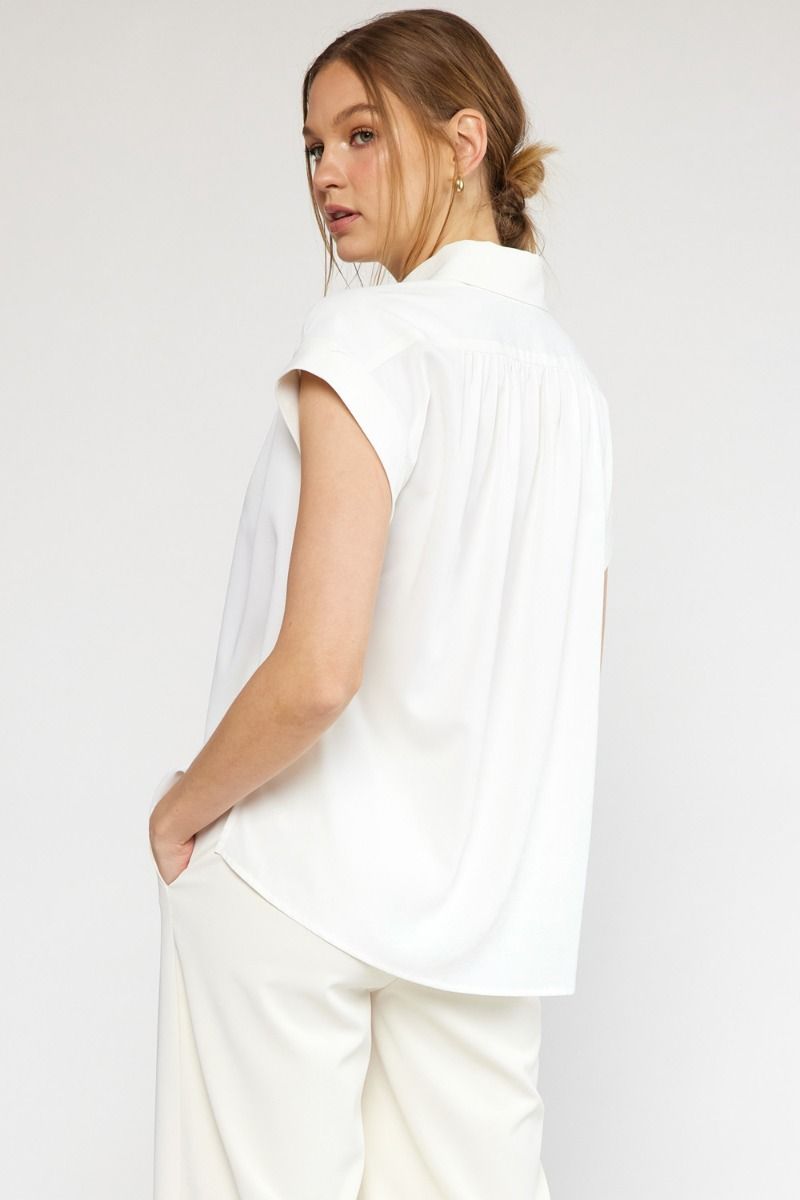 Short Sleeved Collared Top-Off White