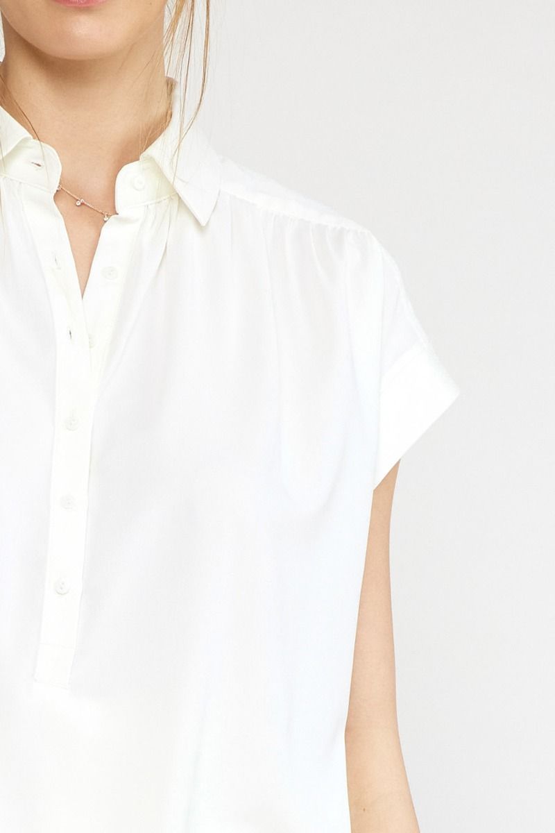 Short Sleeved Collared Top-Off White