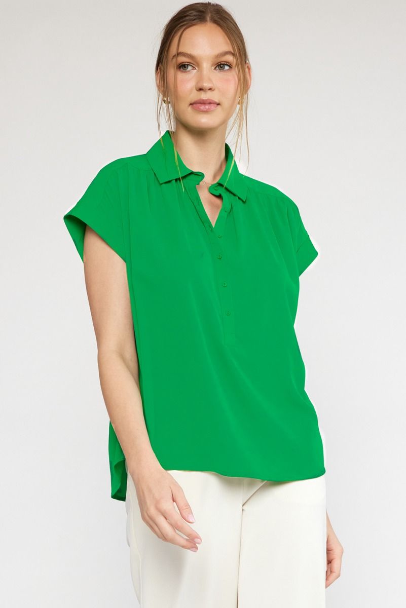 Short Sleeved Collared Top-Off White