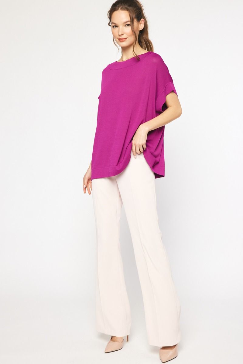 Over Sized Boat Neck Plum Lightweight Sweater