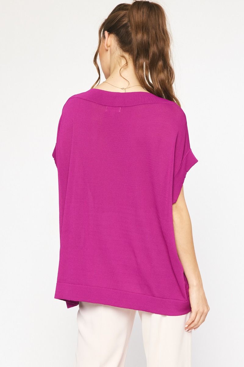 Over Sized Boat Neck Plum Lightweight Sweater