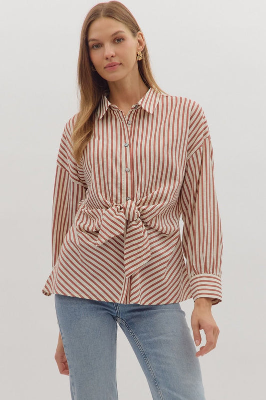 Perfectly striped tie front blouse