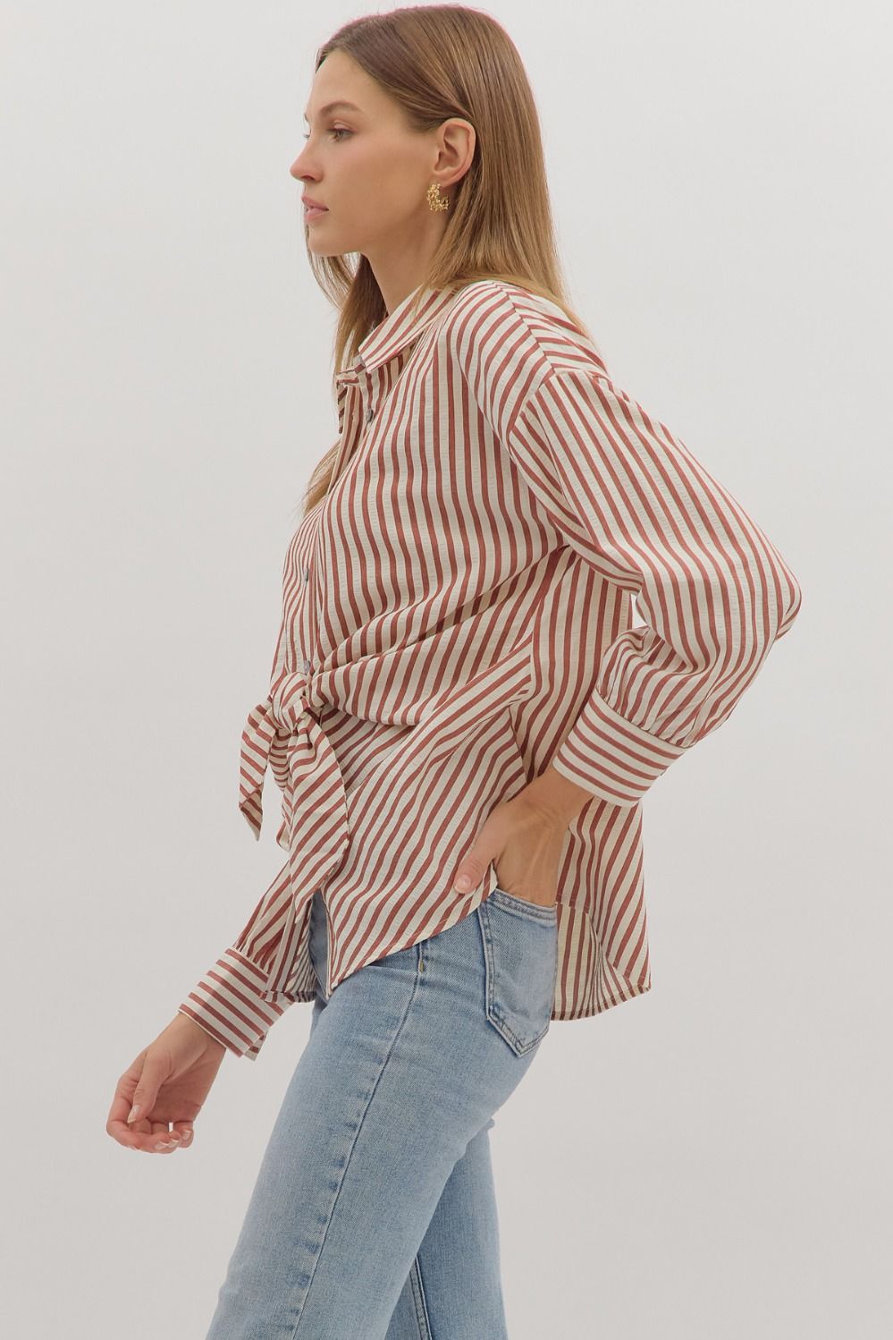 Perfectly striped tie front blouse