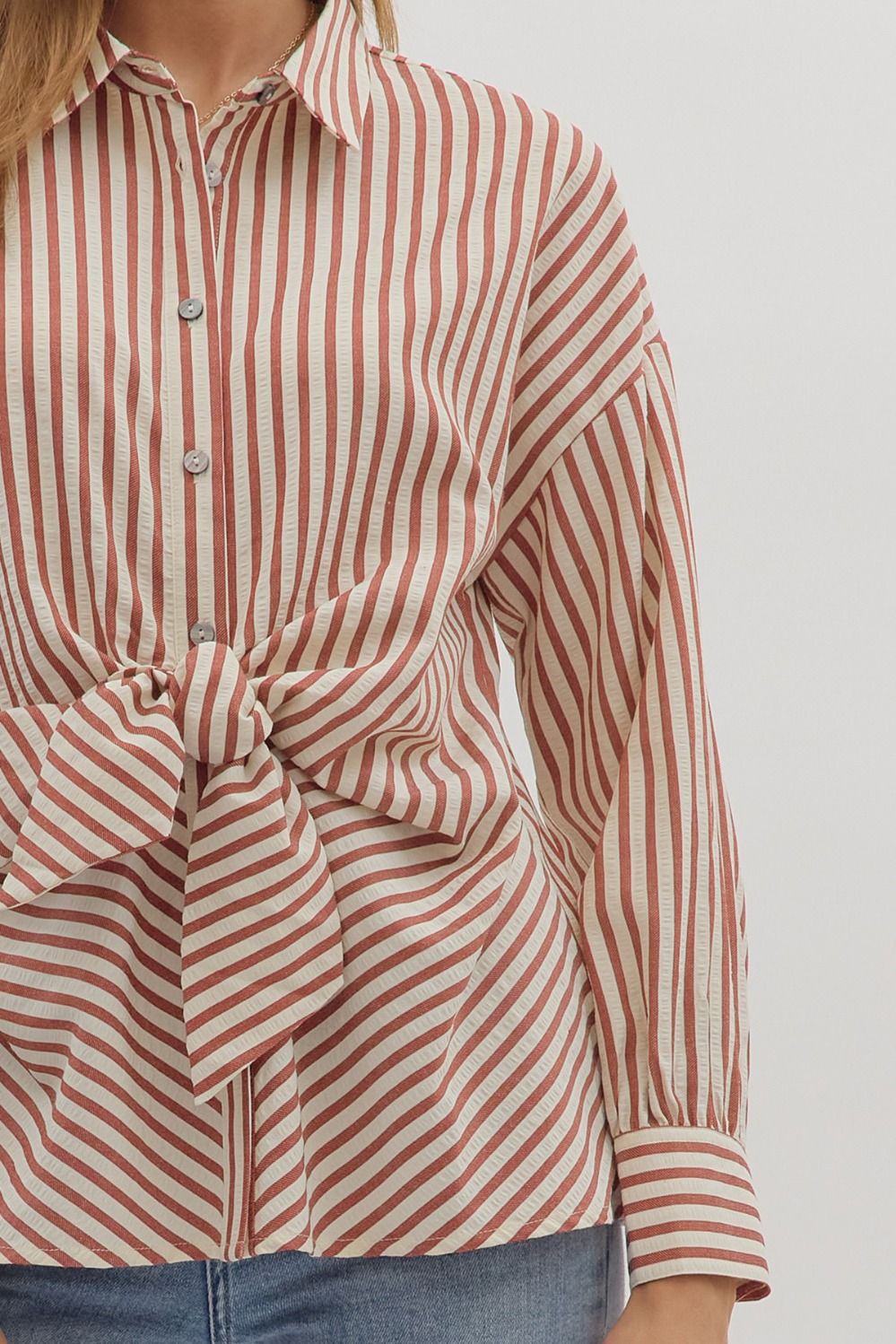 Perfectly striped tie front blouse