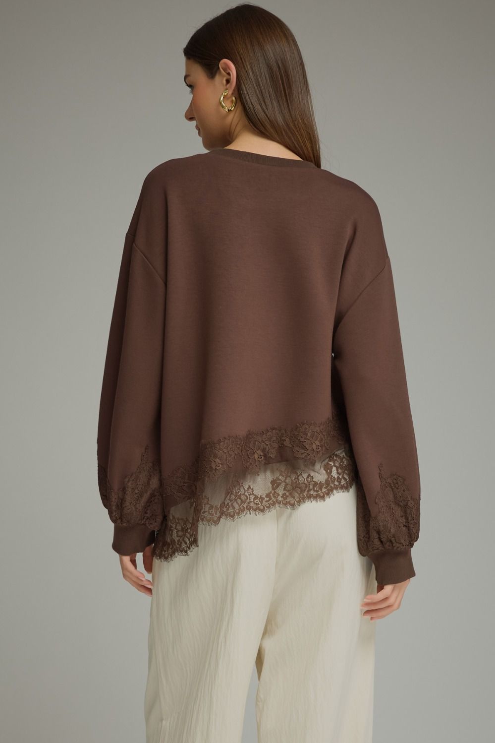 Trendy Long Sleeve Lace Trim Top