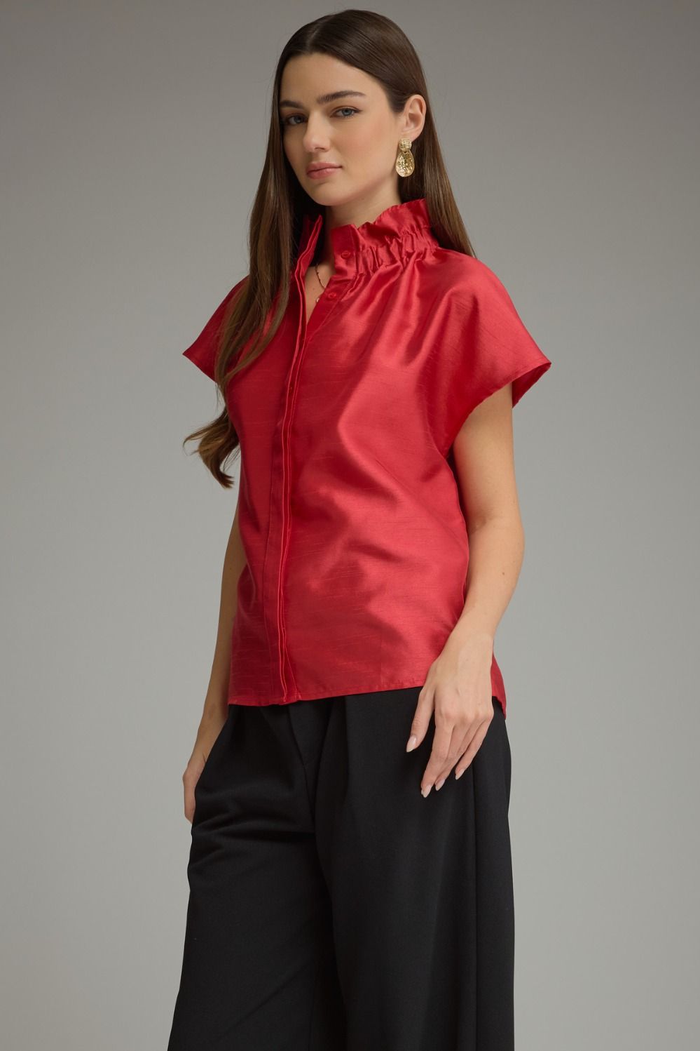 Elegant Festive Ruffle Neck Top