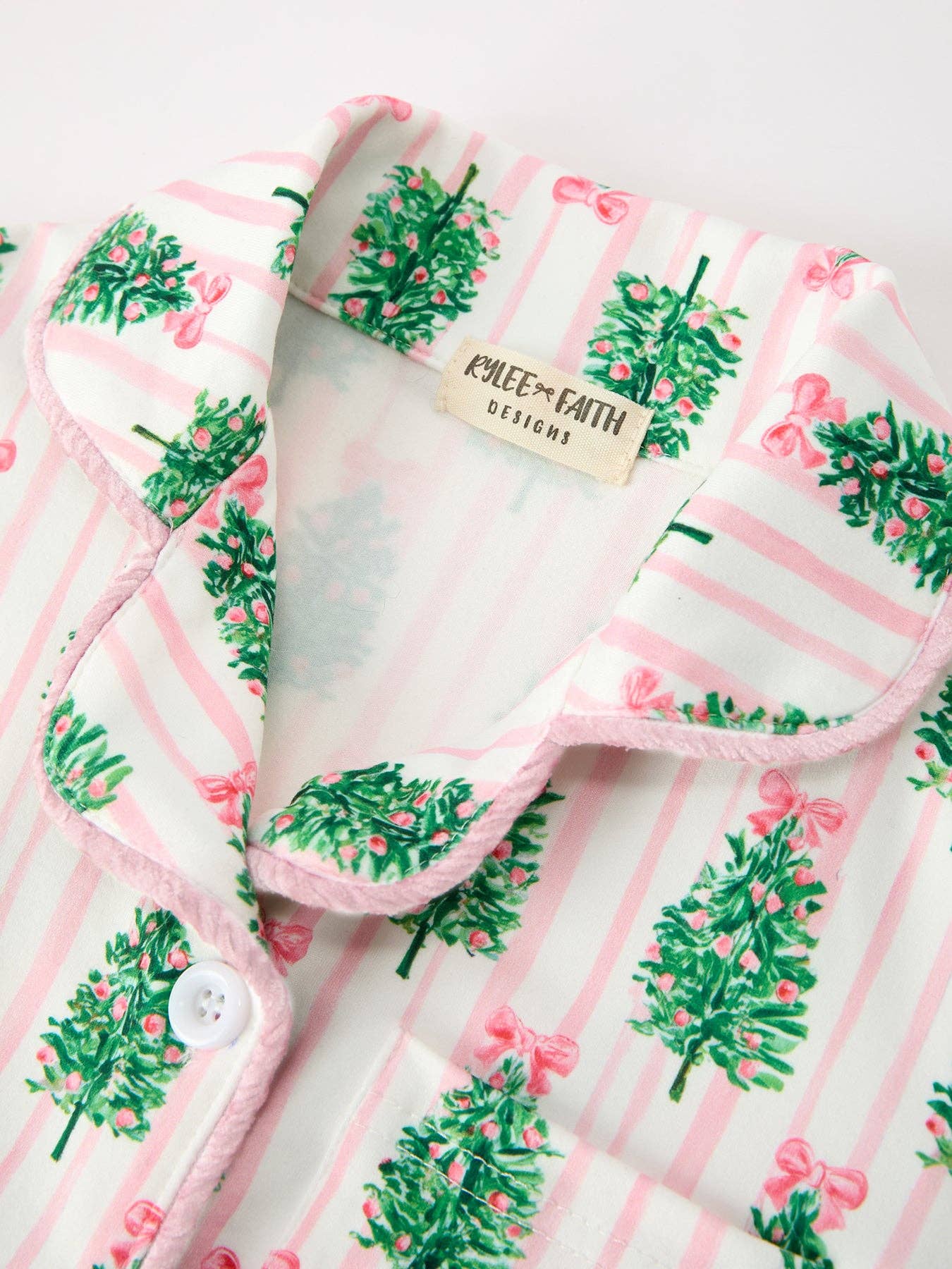 Mommy and Me Christmas Tree Print Pajama Set with Faux Fur Trim
