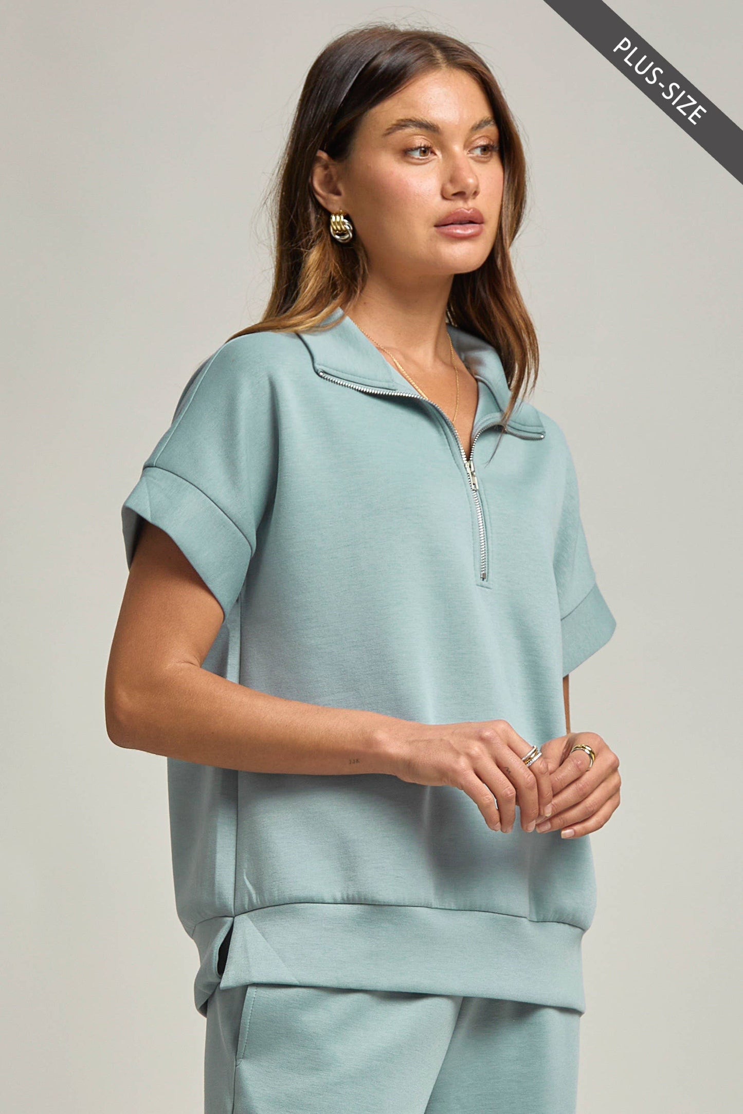 Dear Scarlett - PLUS SIZE Quarter Zip + Pants Modal Set TRVSET-CATALINAP