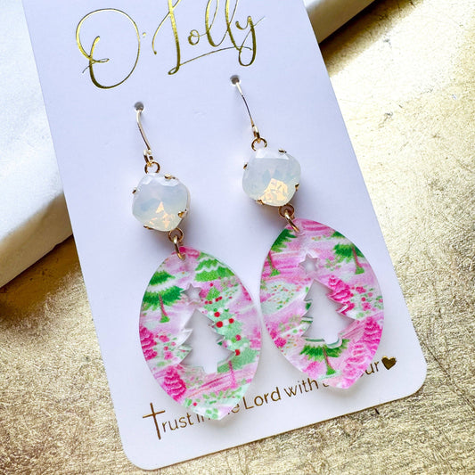 O’Lolly Jewelry - Pink & Green Acrylic Open Christmas Tree Earring