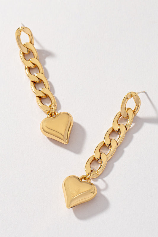 Curb chain with puffy heart drop earrings