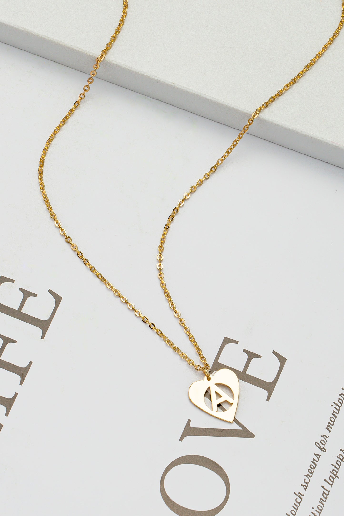 Heart shape initial letter necklace