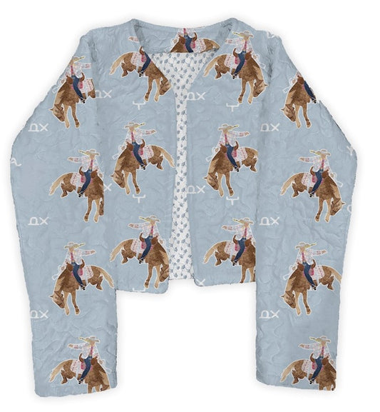 Casey Cowgirl Patchwork Blue Cropped Quilted Jacket