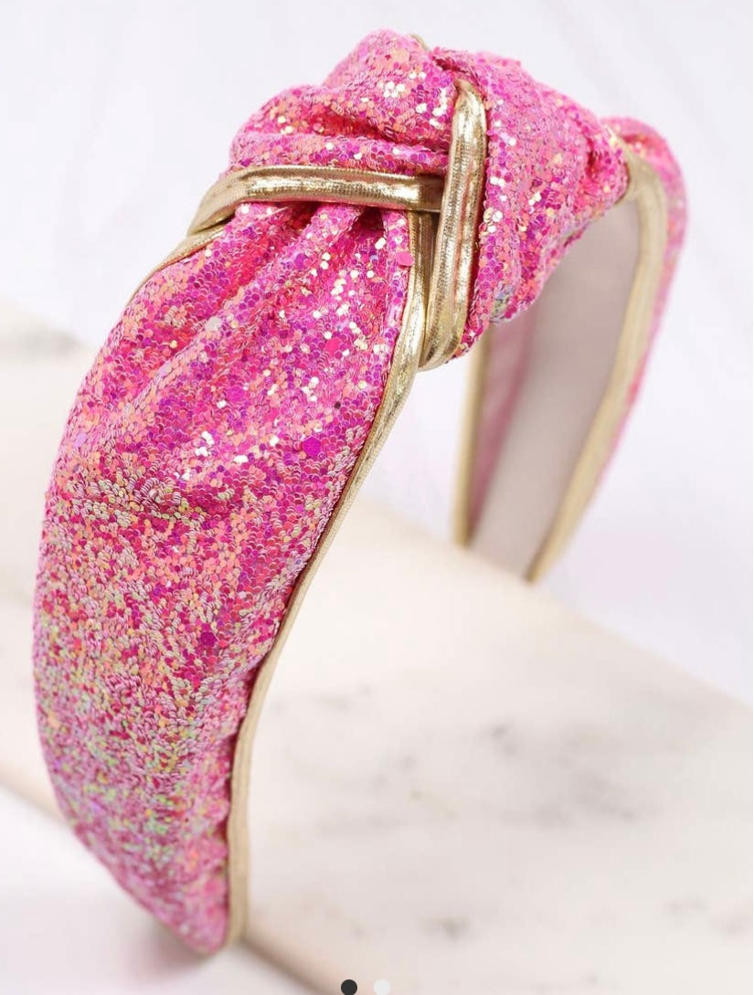 Gina Glitter Headband Hot Pink