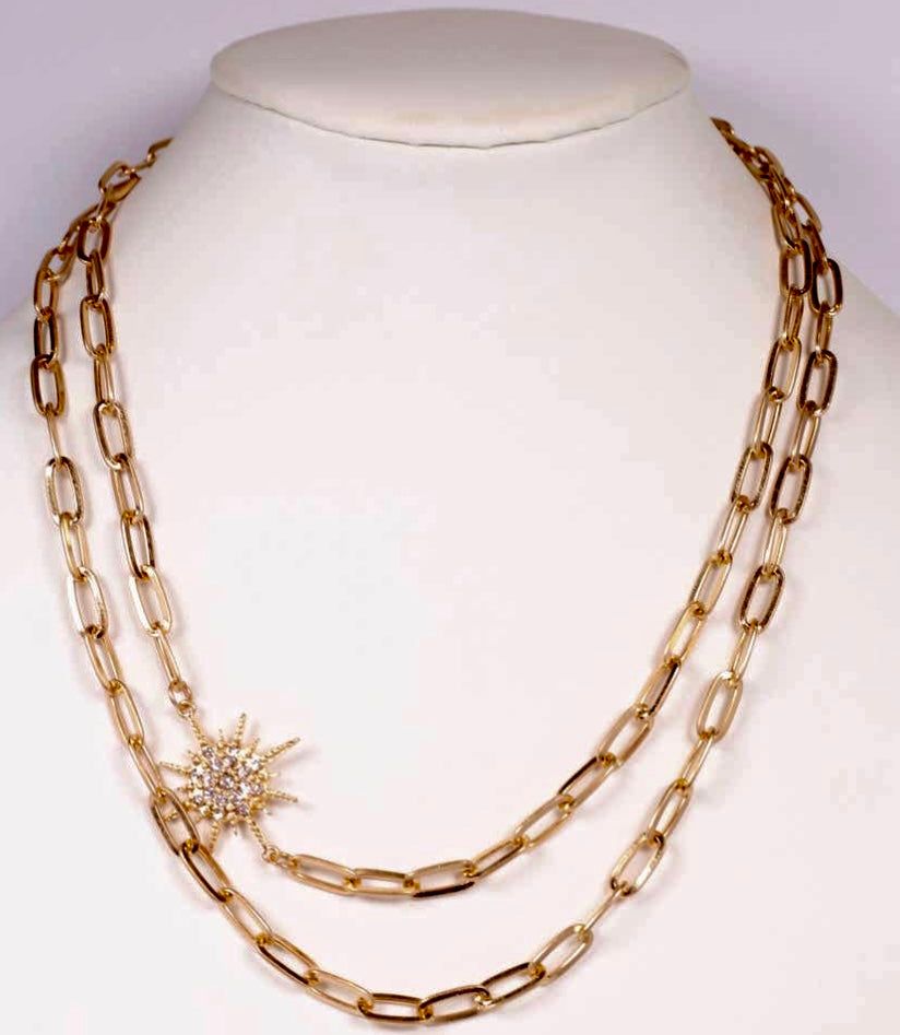 Leila Layered Necklace with Charm- Gold