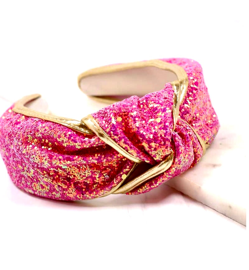 Gina Glitter Headband Hot Pink