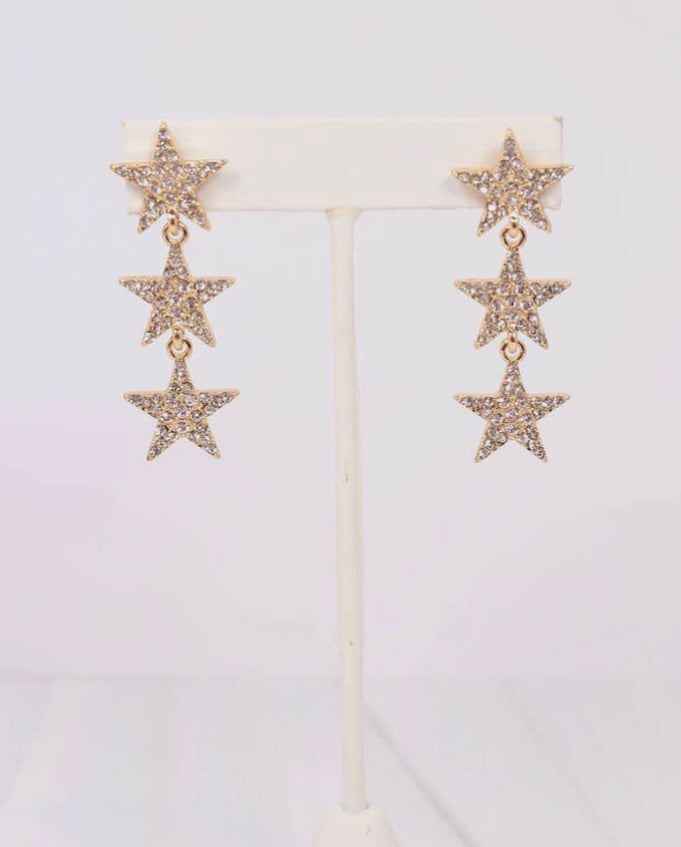 Paradise CZ Star Drop Earrings- Gold