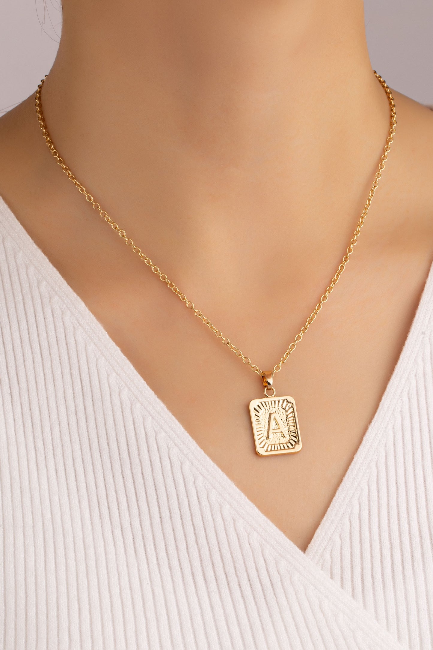 Brass initial letter pendant necklace