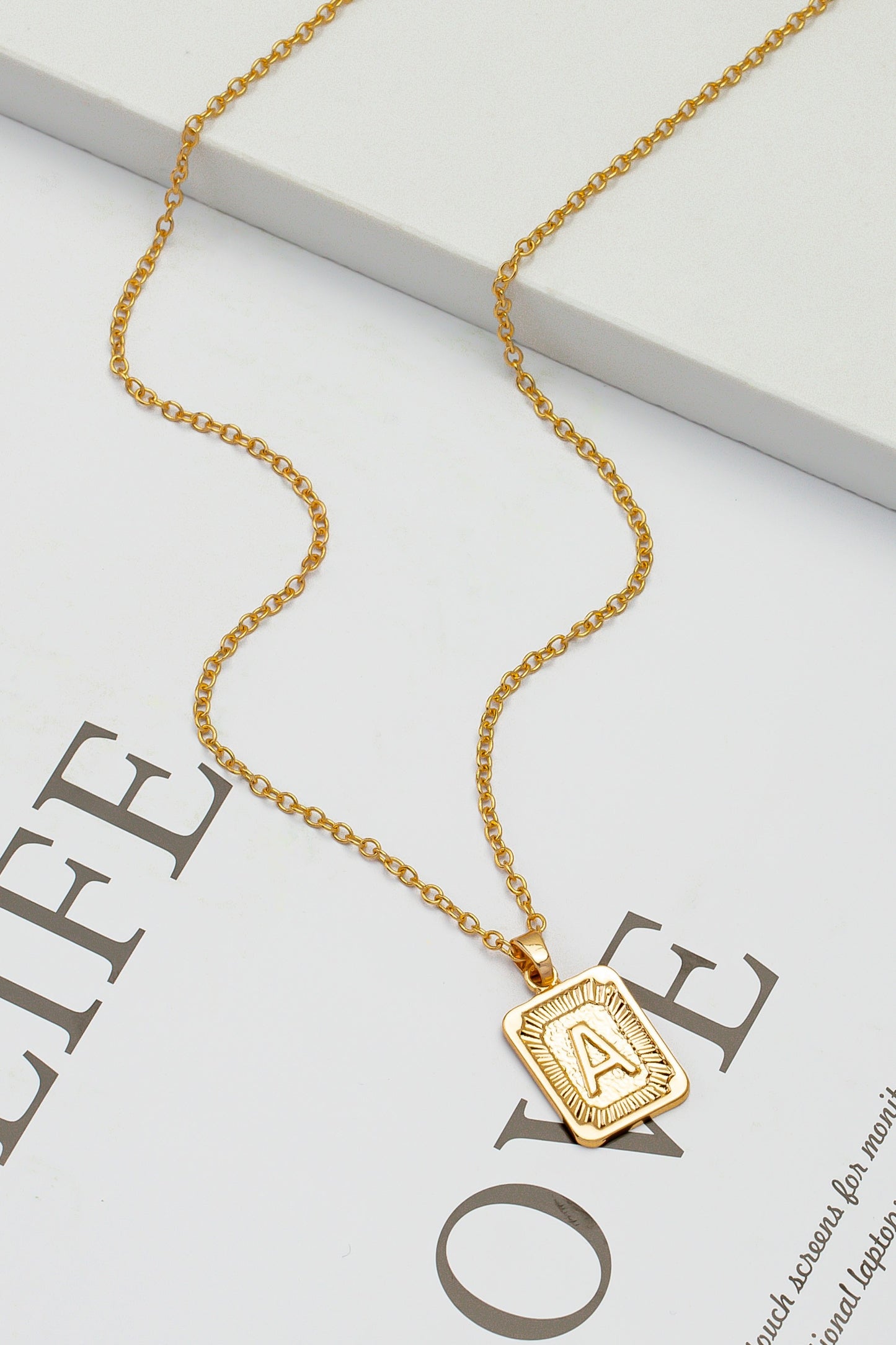 Brass initial letter pendant necklace