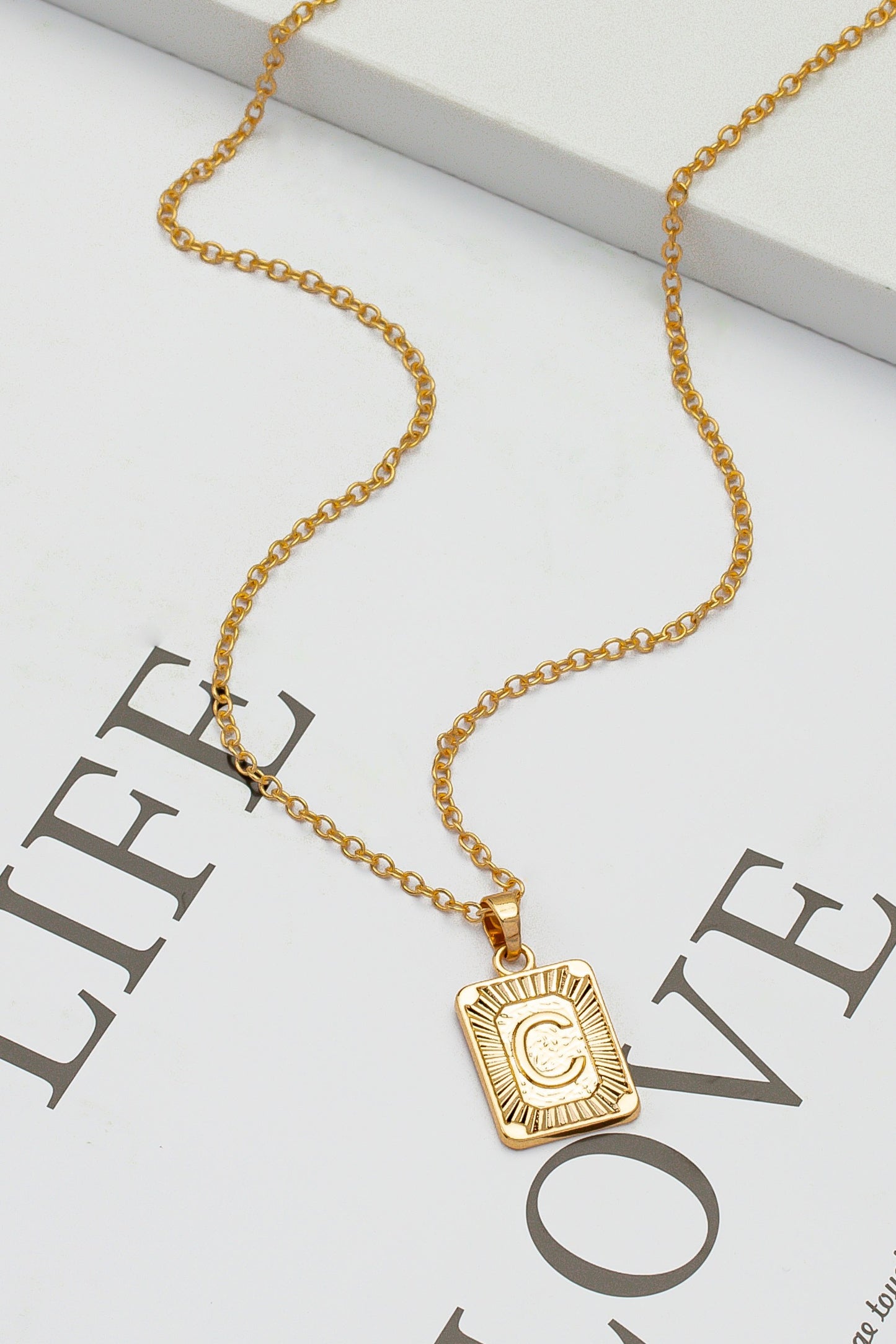 Brass initial letter pendant necklace