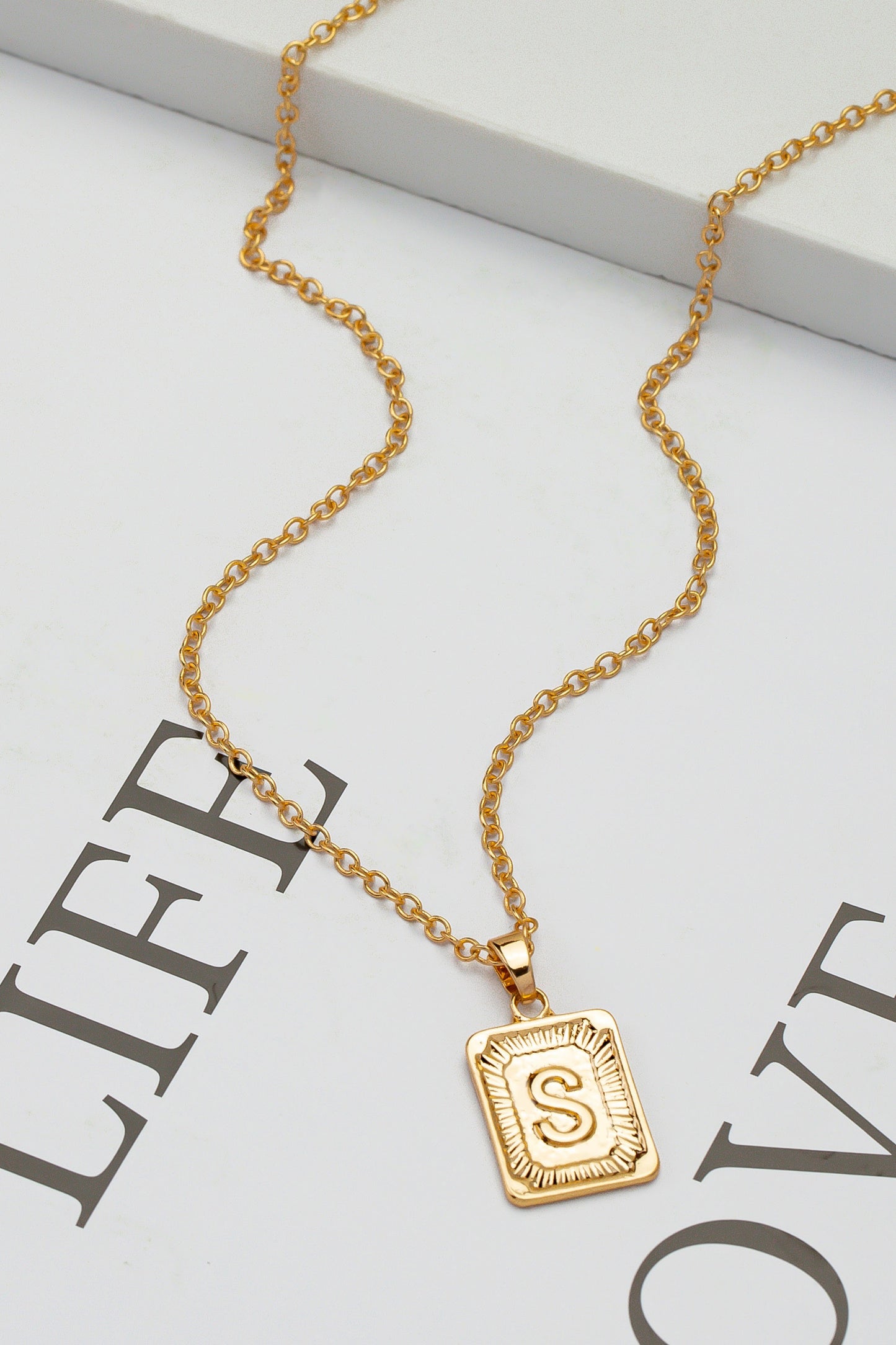 Brass initial letter pendant necklace