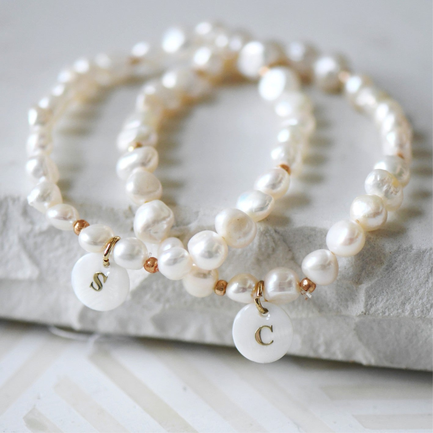 Initial Freshwater Baroque Pearl Bracelet