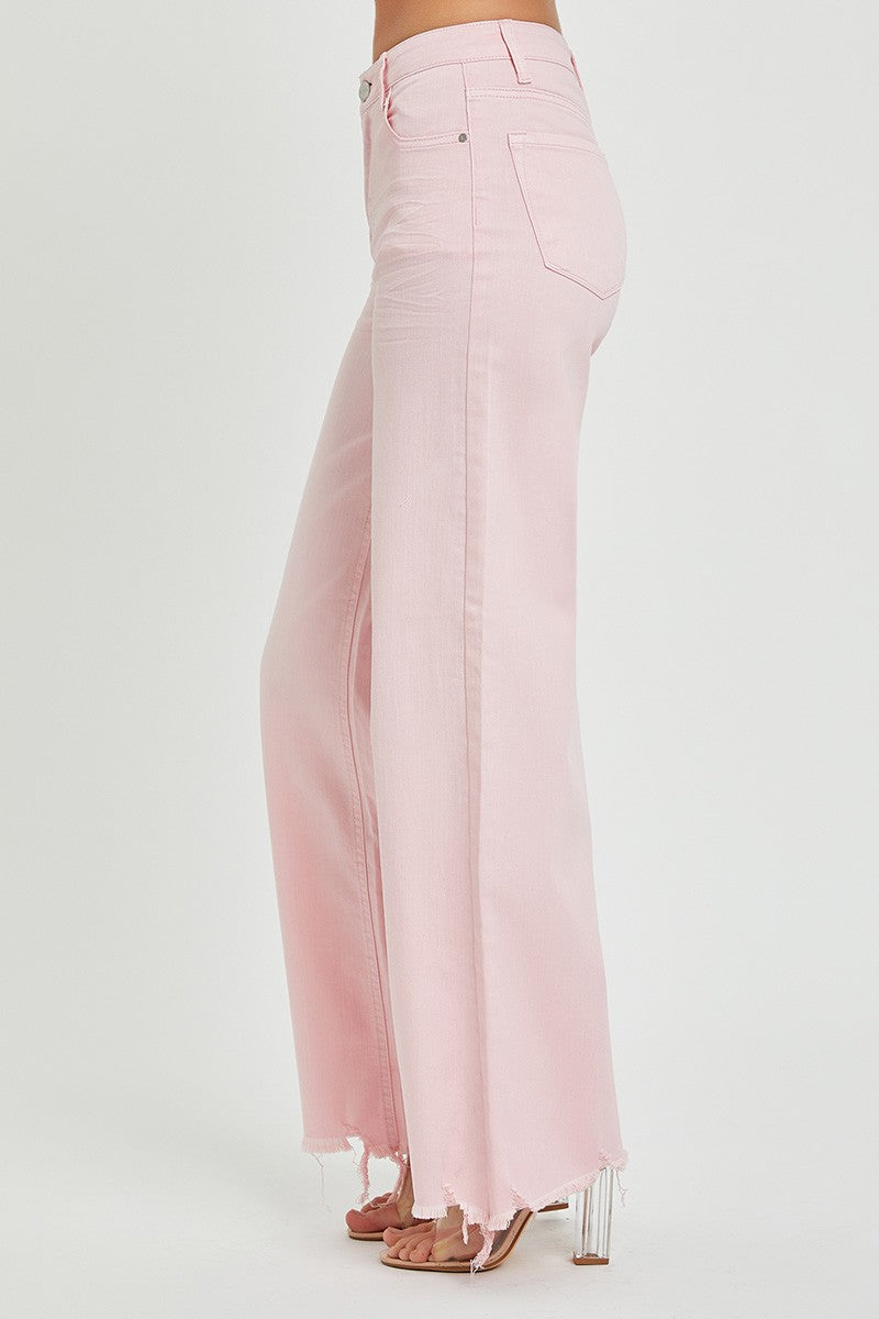 Pink Risen High Rise Wide Leg Jeans