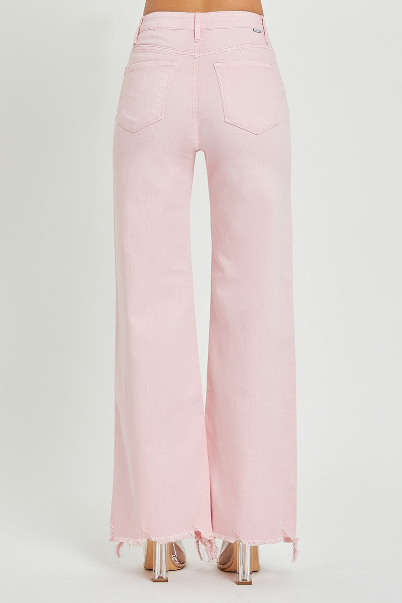 Pink Risen High Rise Wide Leg Jeans