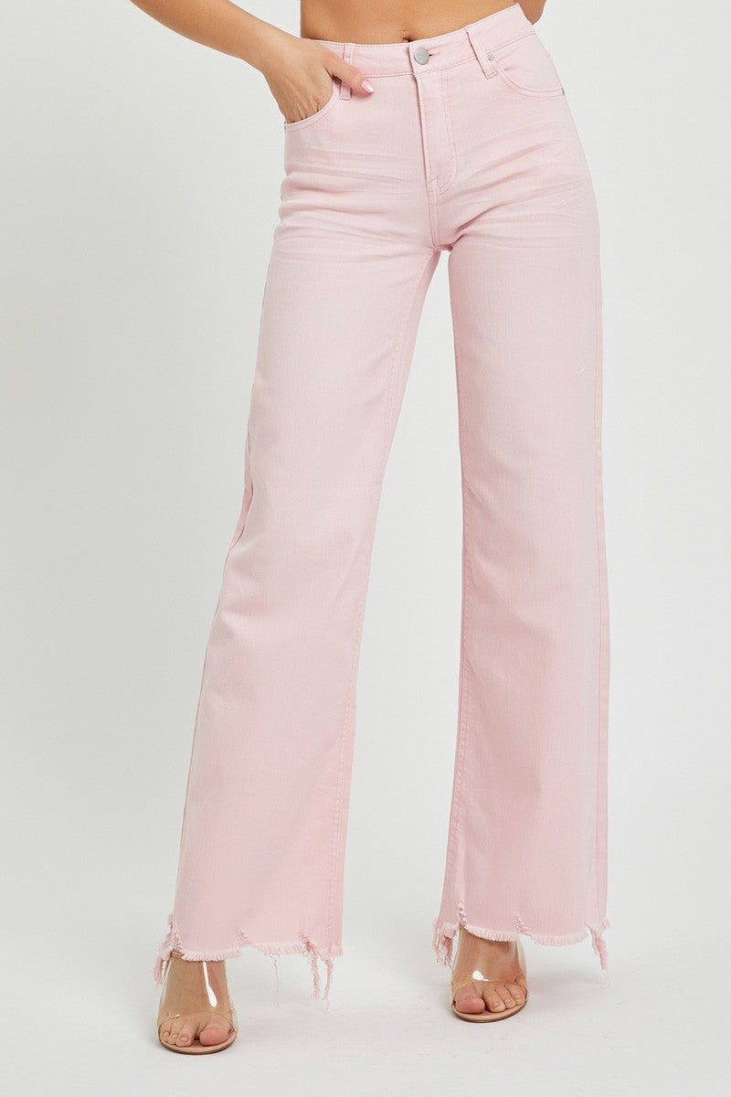 Pink Risen High Rise Wide Leg Jeans