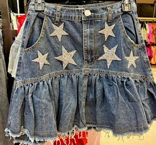 Stars- PLEATS DETAILED DENIM MINI SKIRT