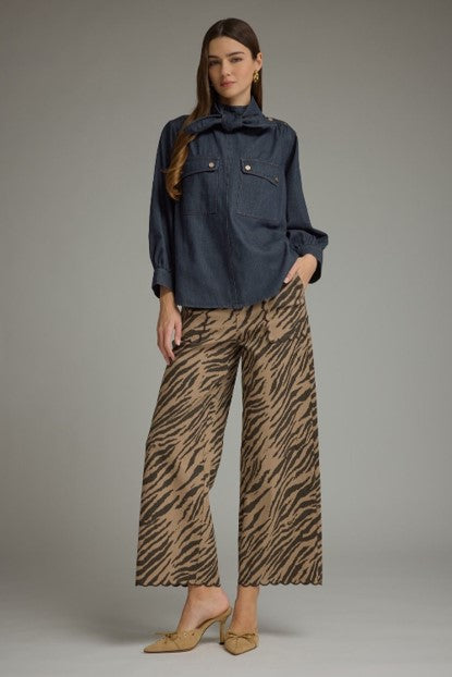 Denim Puff Sleeve with Necktie Top