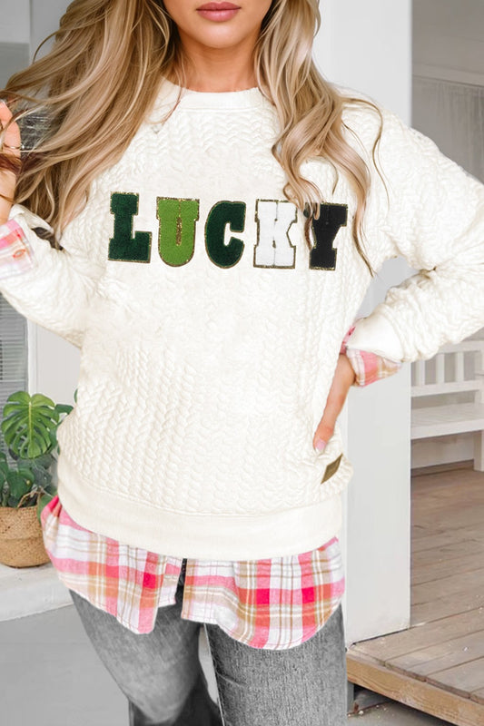 LUCKY Chenille Embroidered Pullover Sweatshirt