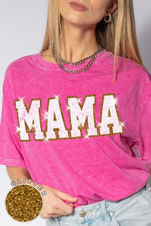 GLITTER MINERAL WASHED MAMA SHORT SLEEVE TEE