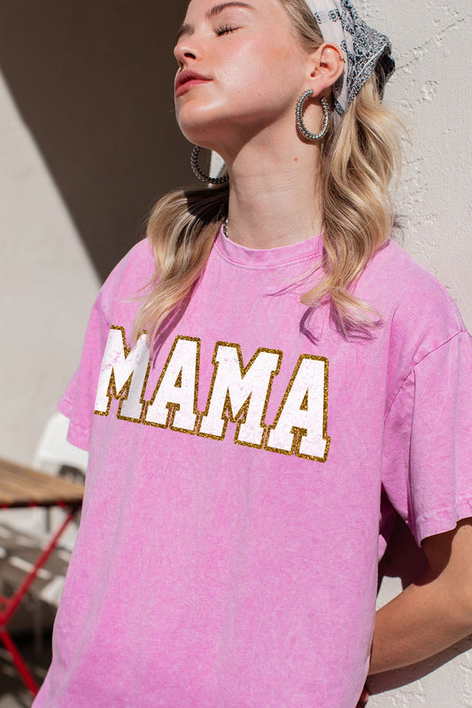 GLITTER MINERAL WASHED MAMA SHORT SLEEVE TEE