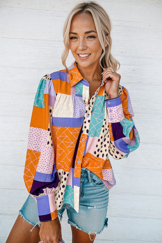 Multicolor Mixed Button Front Cuffed Sleeve Shirt