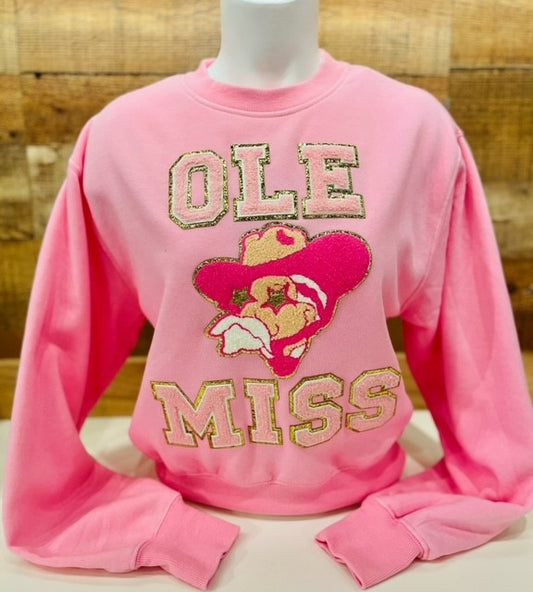 Ole Miss Custom Pink Cropped Reflex Sweatshirt